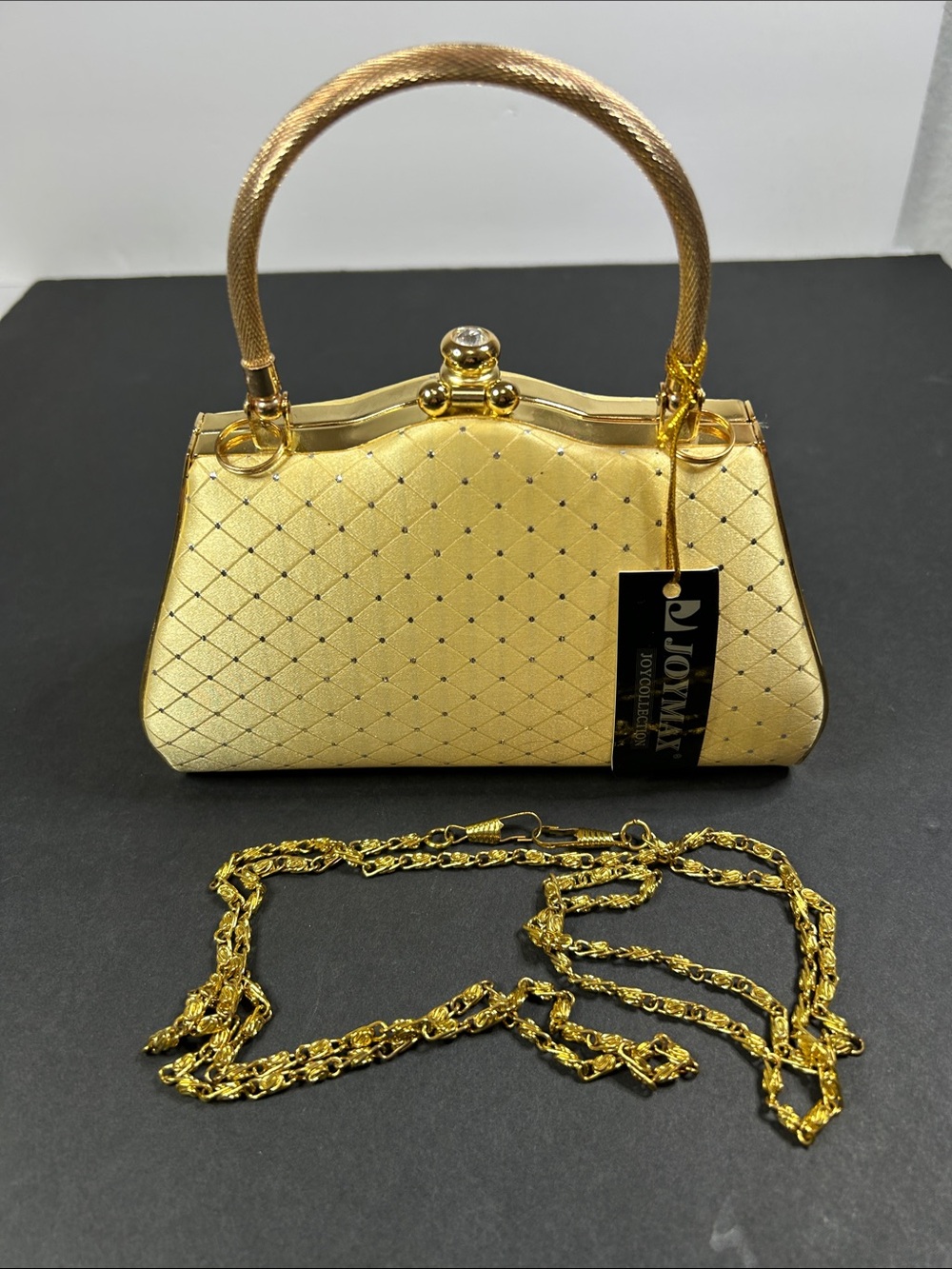 Gold clutch purse NEW with tags Joymax with shoulder chain